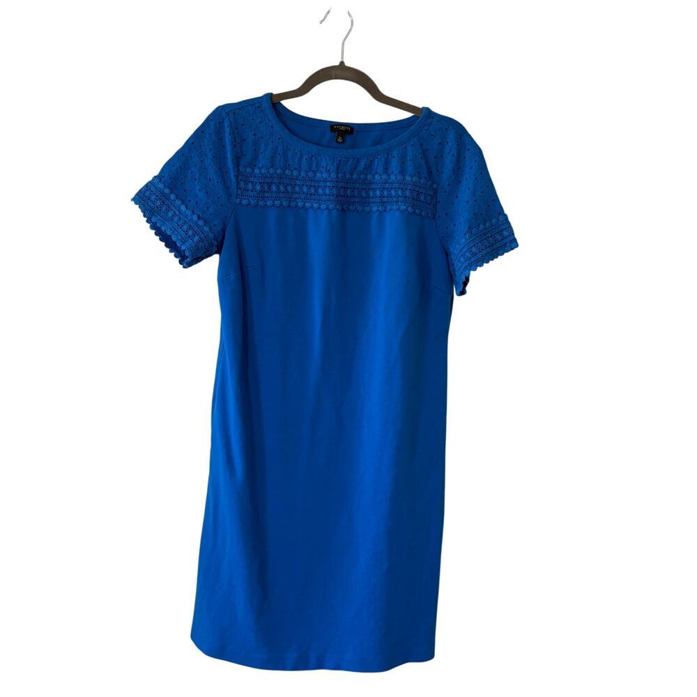 Talbots Lace-Trimmed Interlock Shift Dress blue large petite short sleeve cotton